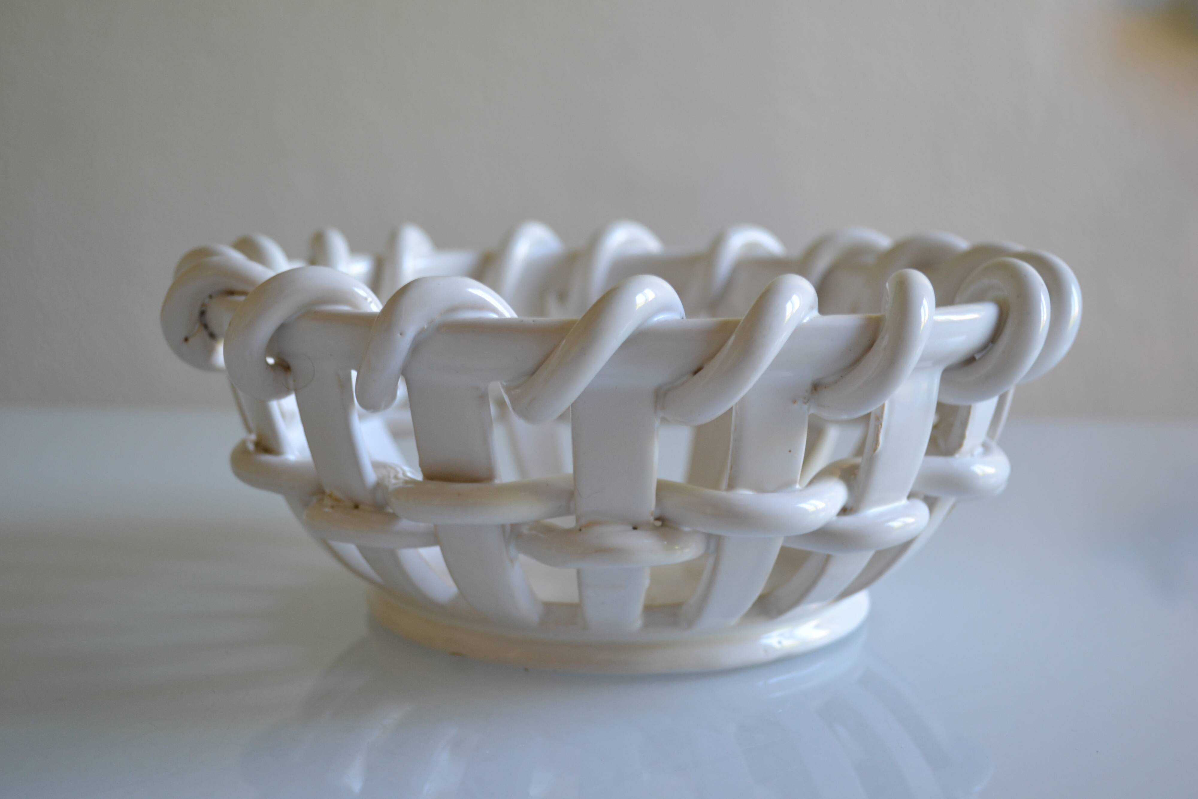 Corbeille ou coupe à fruits céramique tressée de Malicorne Emile Tessier