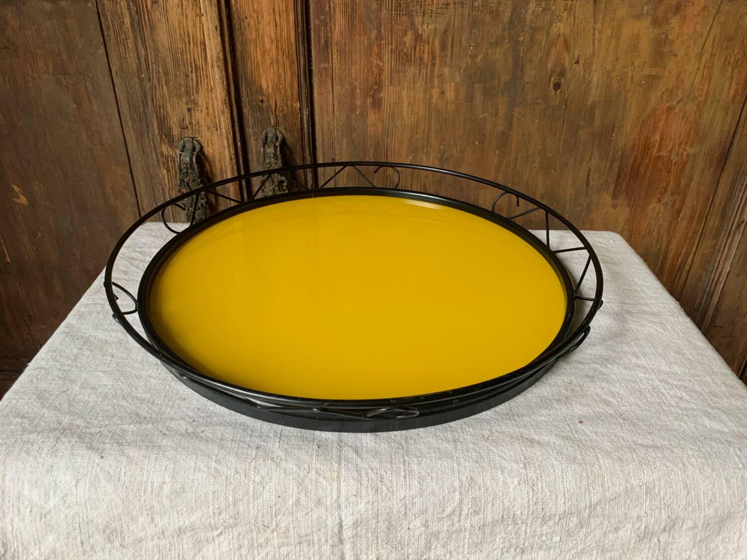 Yellow glass tray 1960 Plastofix