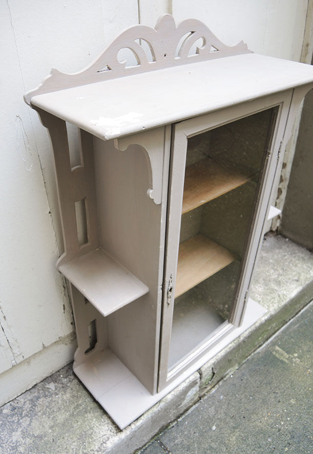 Old light grey wood display case