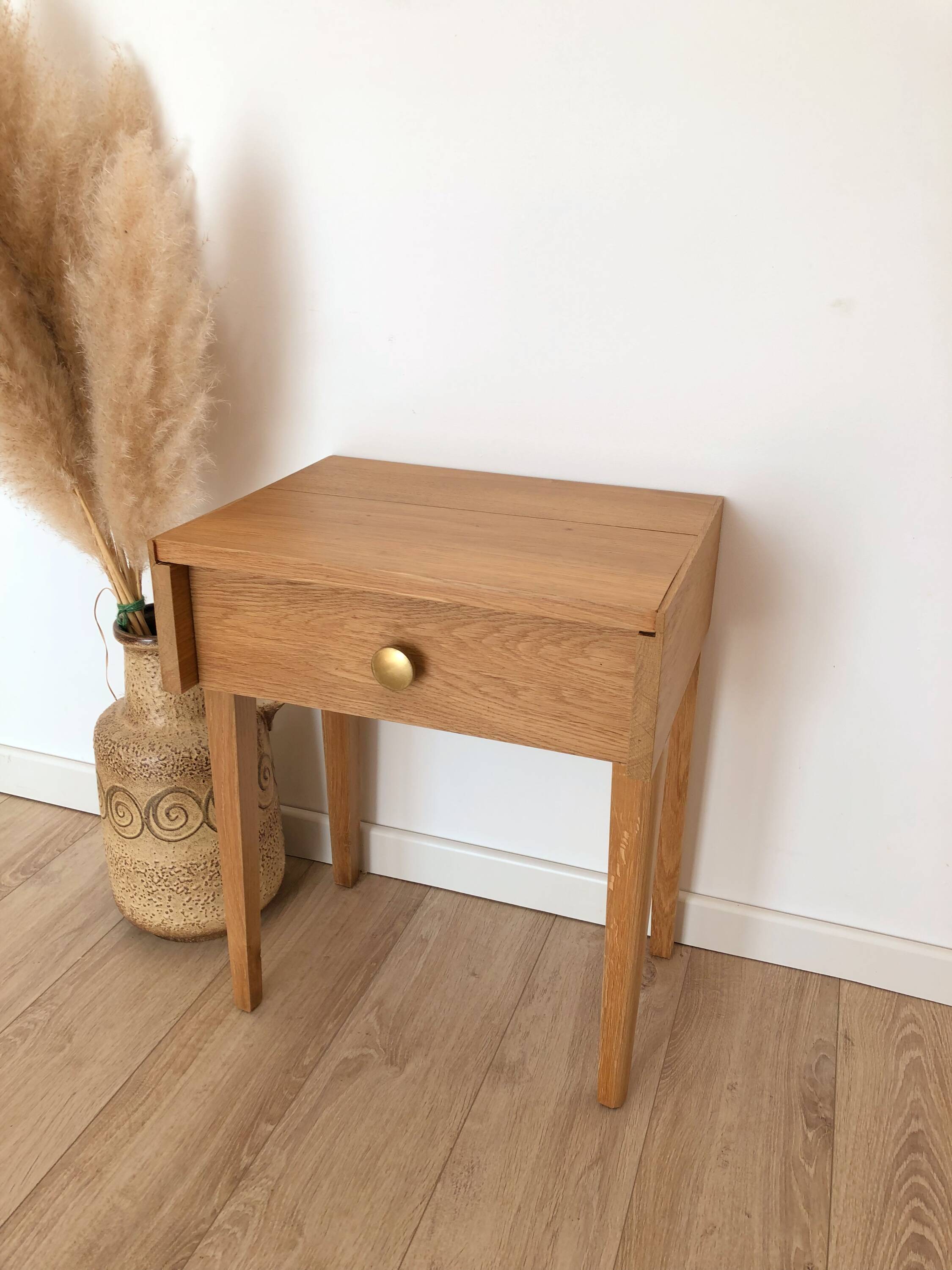 Vintage solid oak bedside table