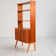 Scandinavian teak shelving unit with sliding doors, 1950s/60s