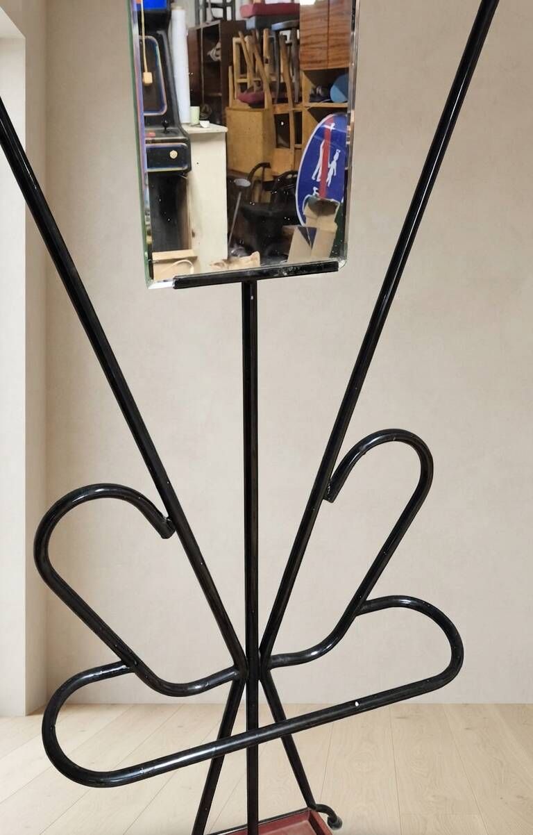 Vintage coat rack attributed to Roger Feraud, black metal with coloured spheres, 1970s, 180 x 82 x 22 cm