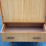 Vintage Scandinavian secretary in lacquered wood with display cabinet and drawers