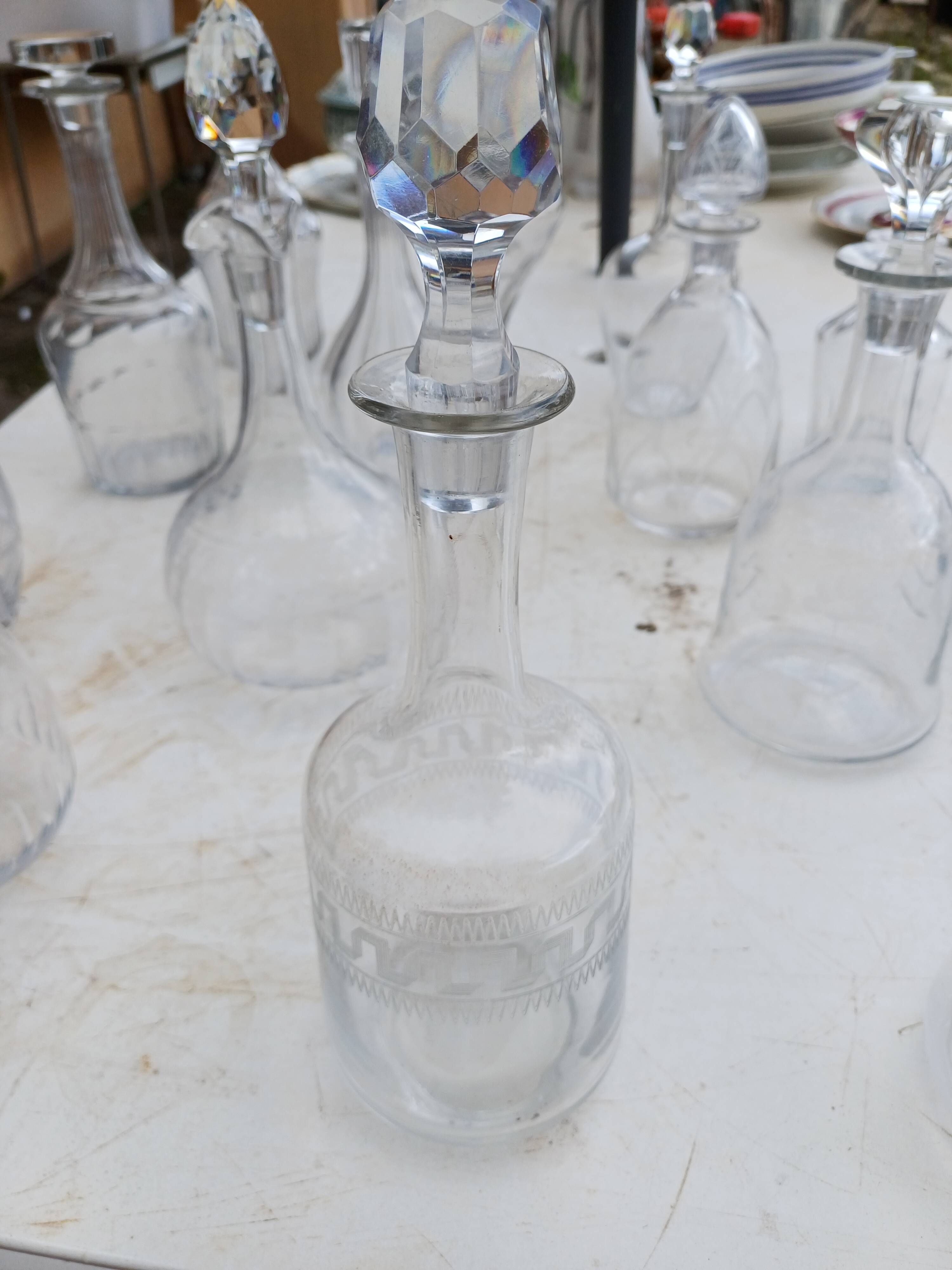 Set of 18 glass and crystal carafes