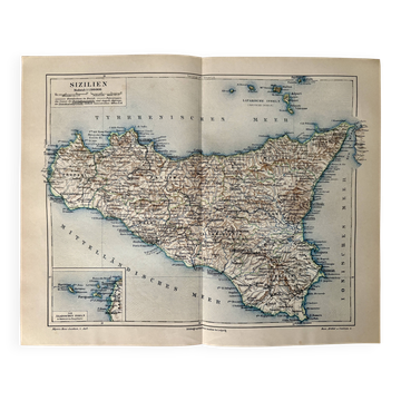 Ancienne carte de la Sicile – 1890