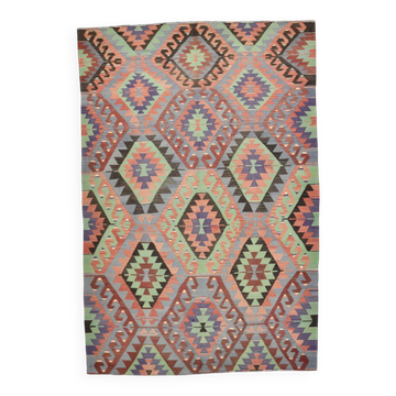 6x9 Green & Blue Tribal Pattern Vintage Kilim Rug, 177x266Cm