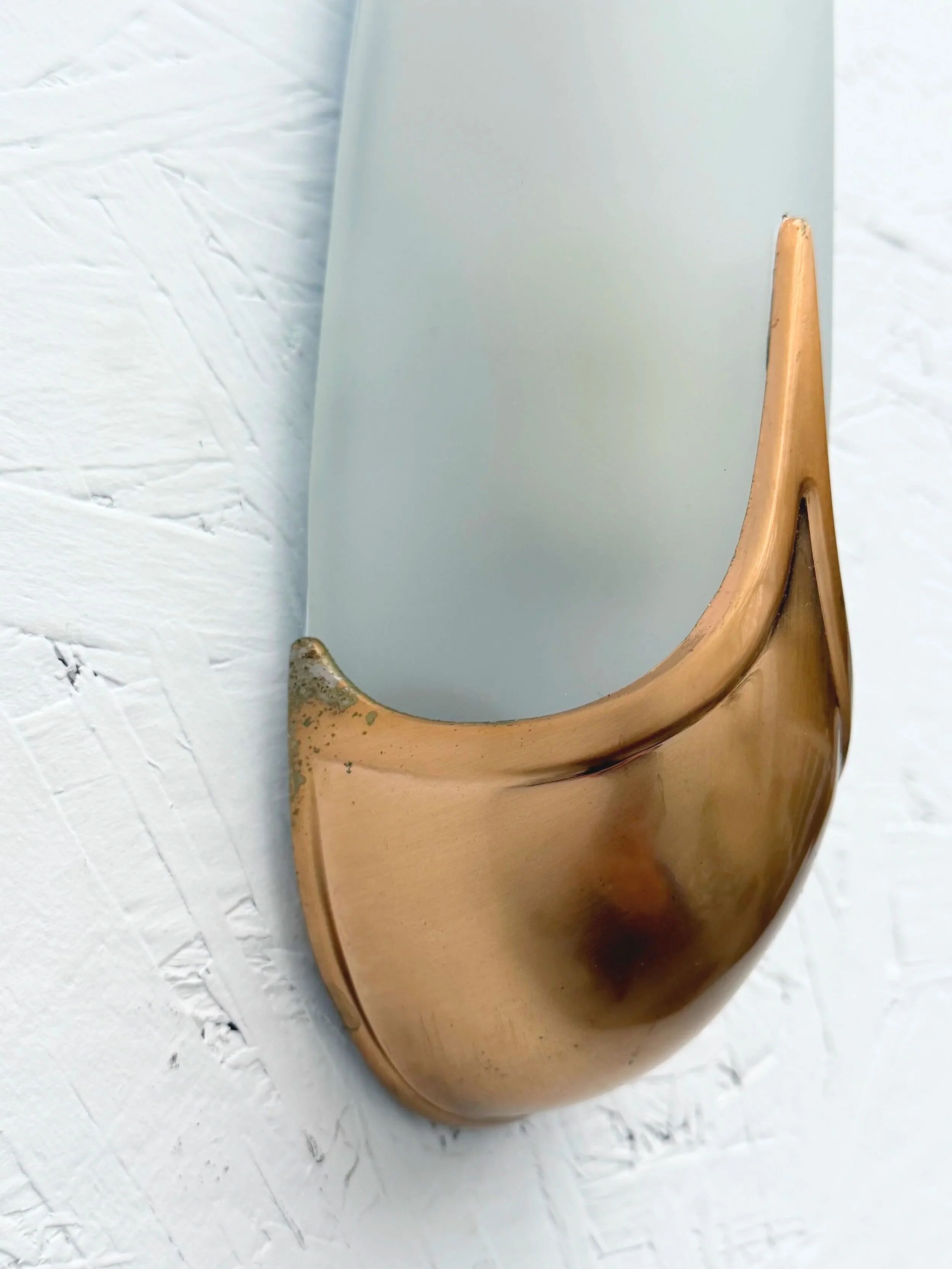 Pair of brass and opaline wall lights, Italy 1980.