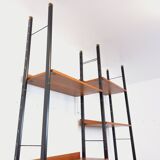 Vintage Italian double modular shelf bookcase in teak and metal
