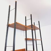 Vintage Italian double modular shelf bookcase in teak and metal