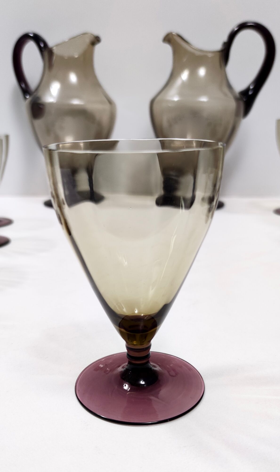 Amber, Straw-Colored and Plum Murano Glass Drink Set of 24 Pieces, Italy 1920s