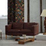 Stouby Møbelfabrik, two-seater sofa in mid-century style in brown leather, 1970s.