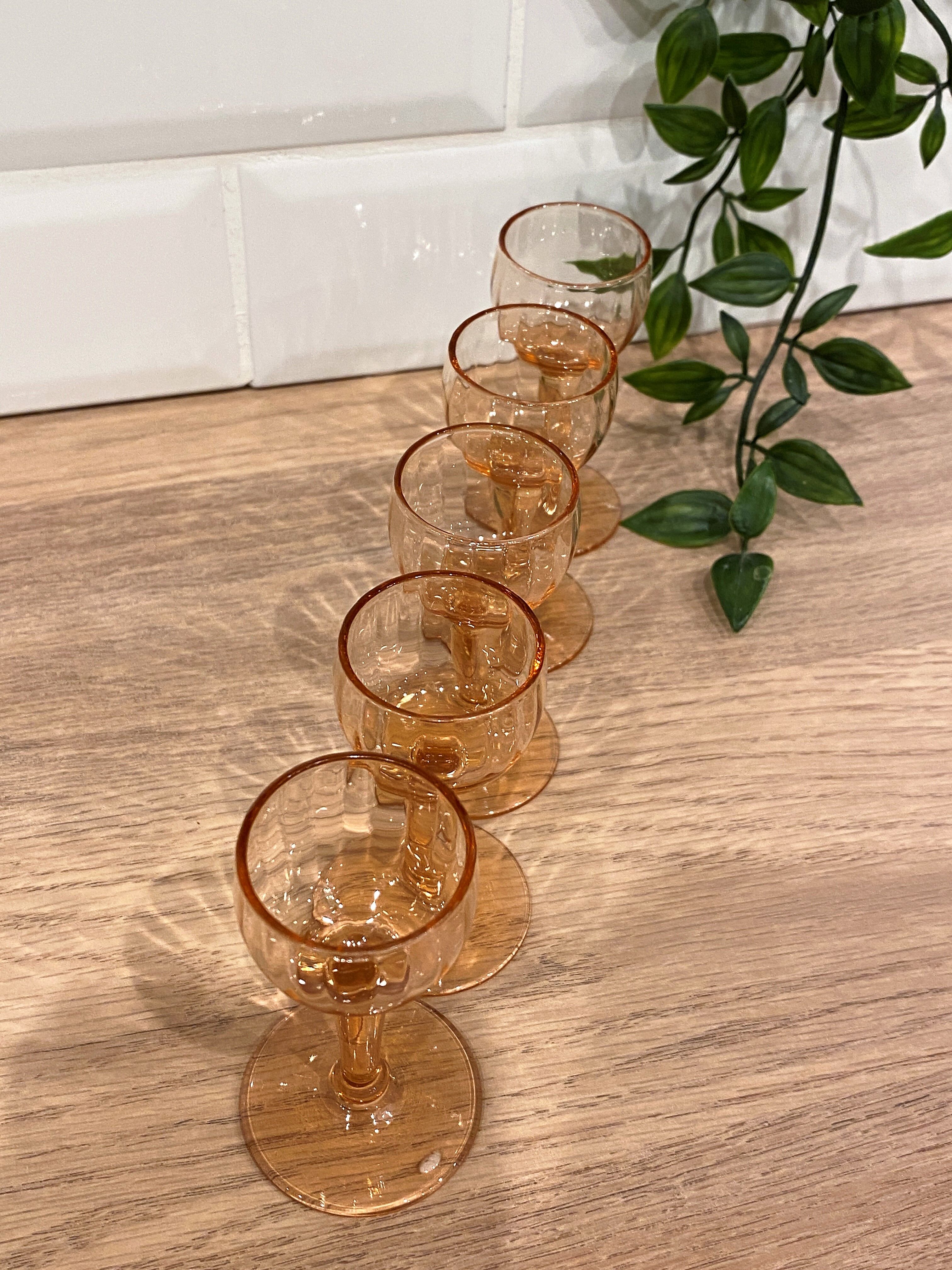 Set of 5 pink liquor glasses