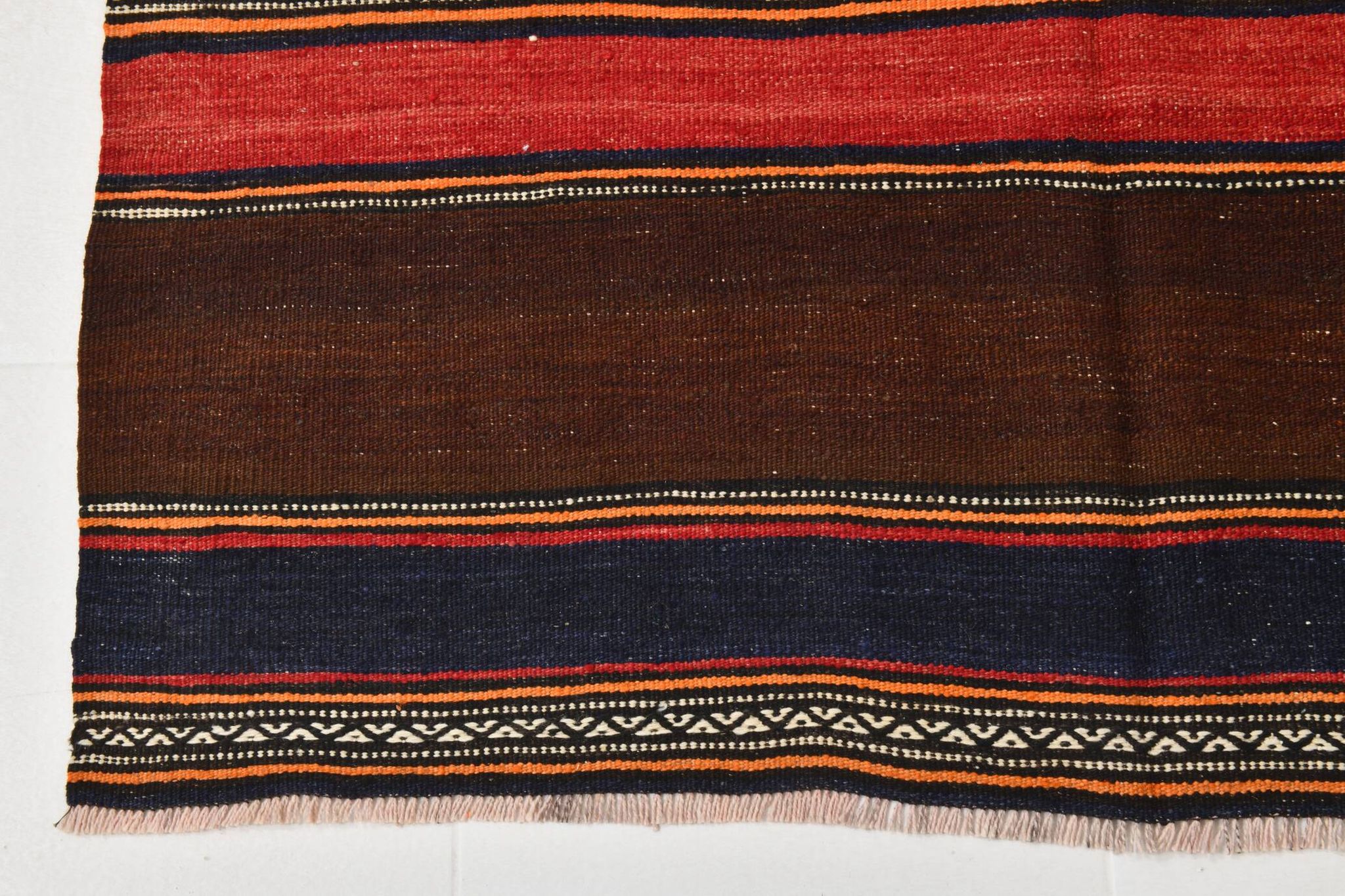 4x8 Brown & Blue Turkish Vintage Kilim Rug 139x245Cm SK 2314
