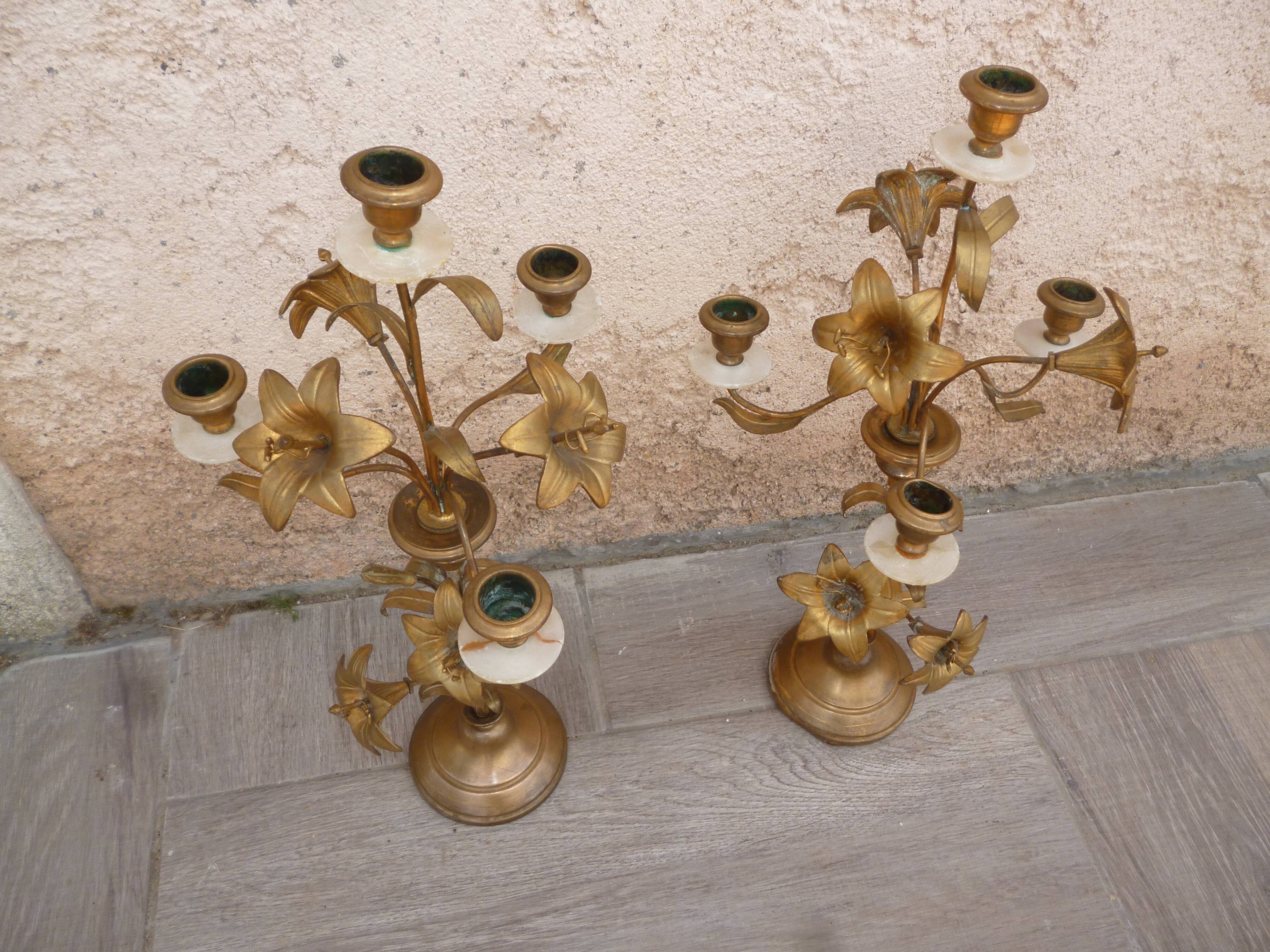 Paire de candélabres bronze laiton XIX