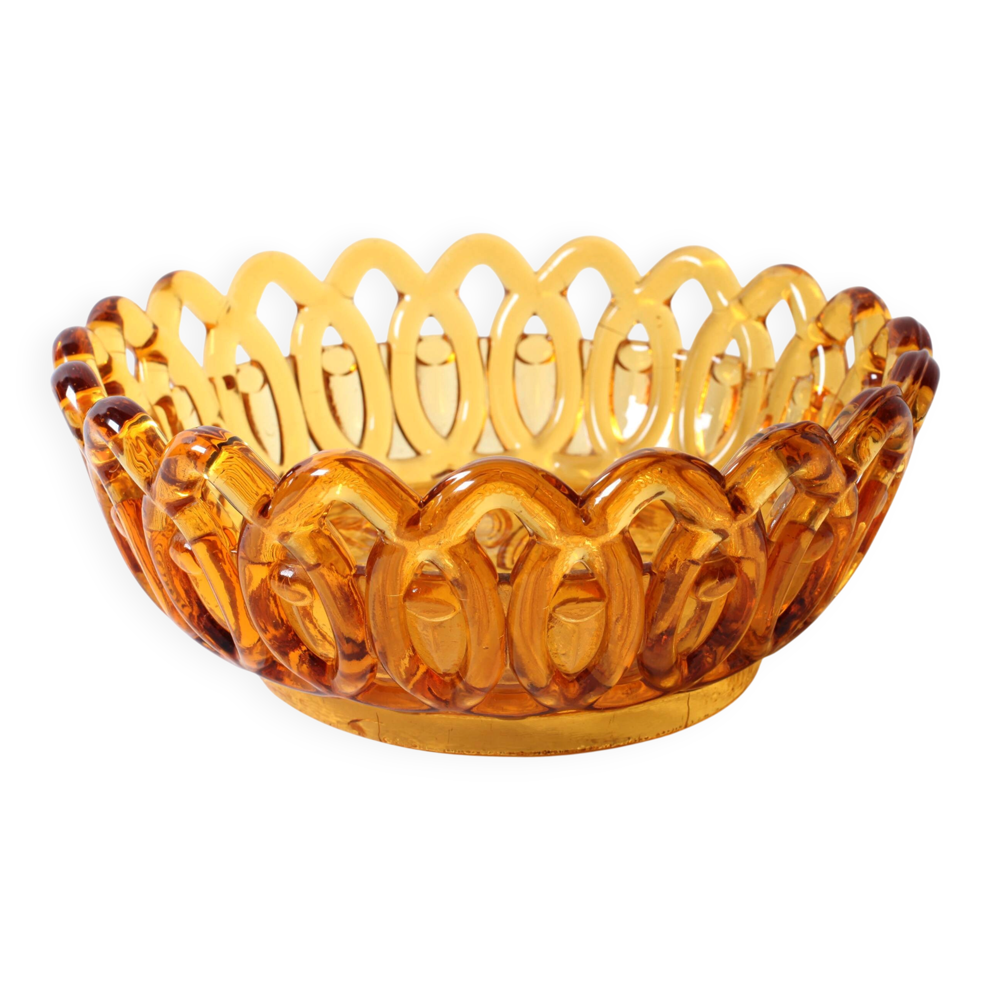 Rare Vintage Amber Honey Glass Fruit Bowl / Italy / 1950s