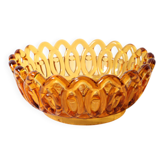 Rare Vintage Amber Honey Glass Fruit Bowl / Italy / 1950s