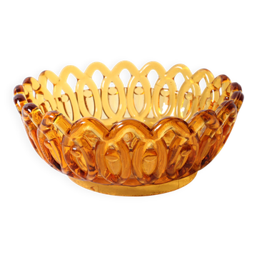 Rare Vintage Amber Honey Glass Fruit Bowl / Italy / 1950s