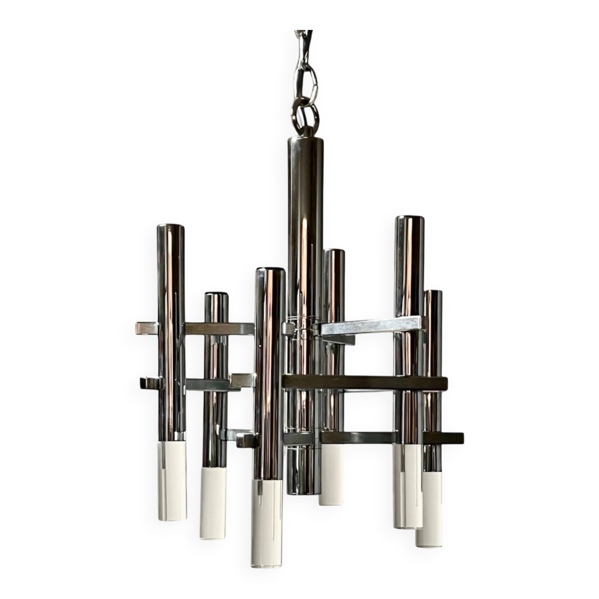 Large 70s Pendant Lamp in Chrome Metal and Perspex by Sciolari