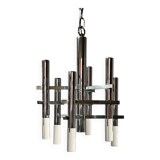 Large 70s Pendant Lamp in Chrome Metal and Perspex by Sciolari