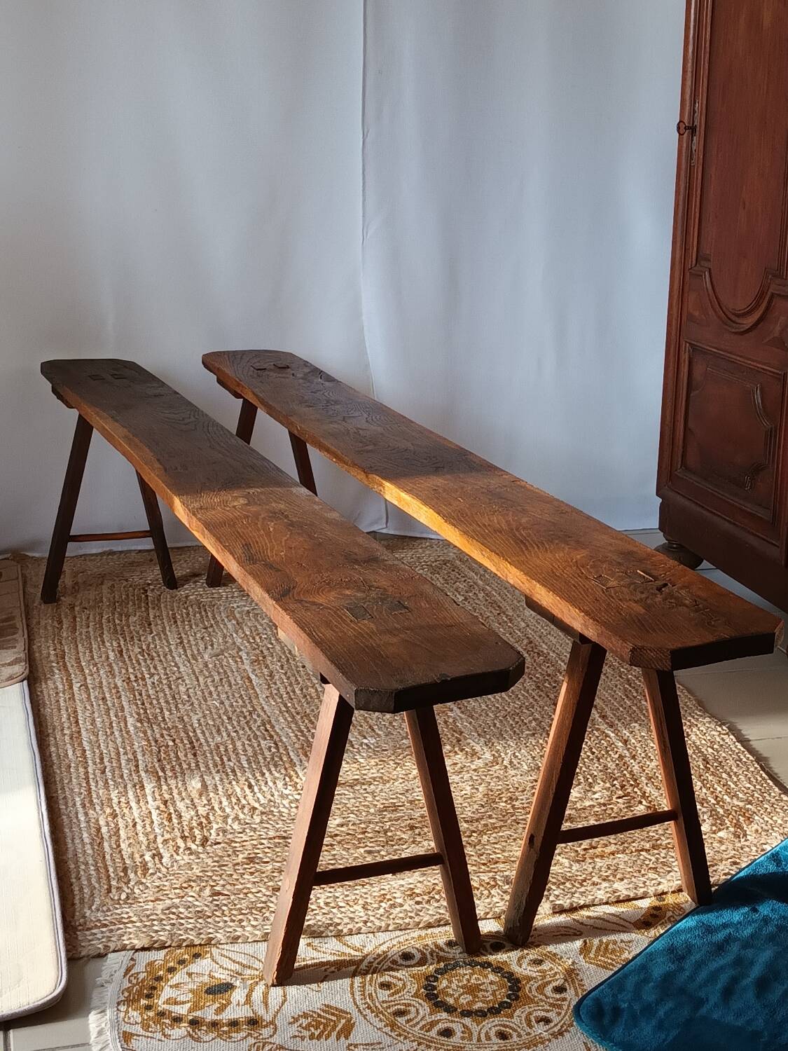 Pair of old oak country benches