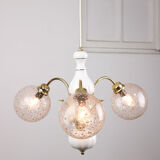 Vintage Italian Golden Ceramic & Glass Chandelier
