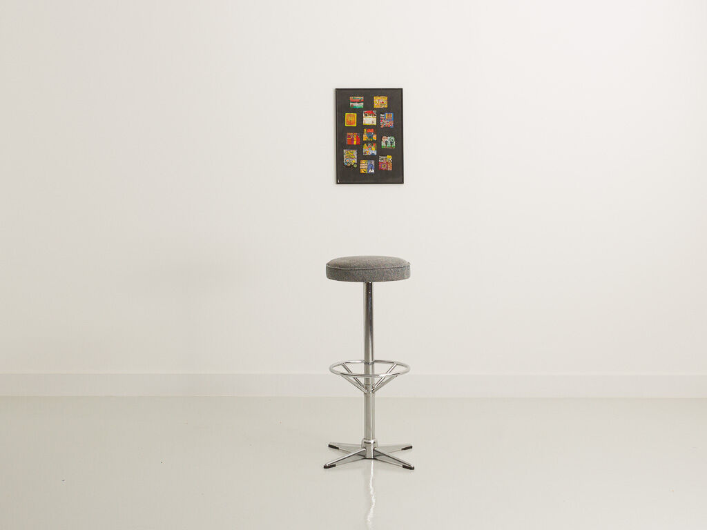 Trio of bar stools with restored seating and chrome-plated steel legs