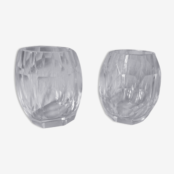 pair of small crystal vases cut art Deco
