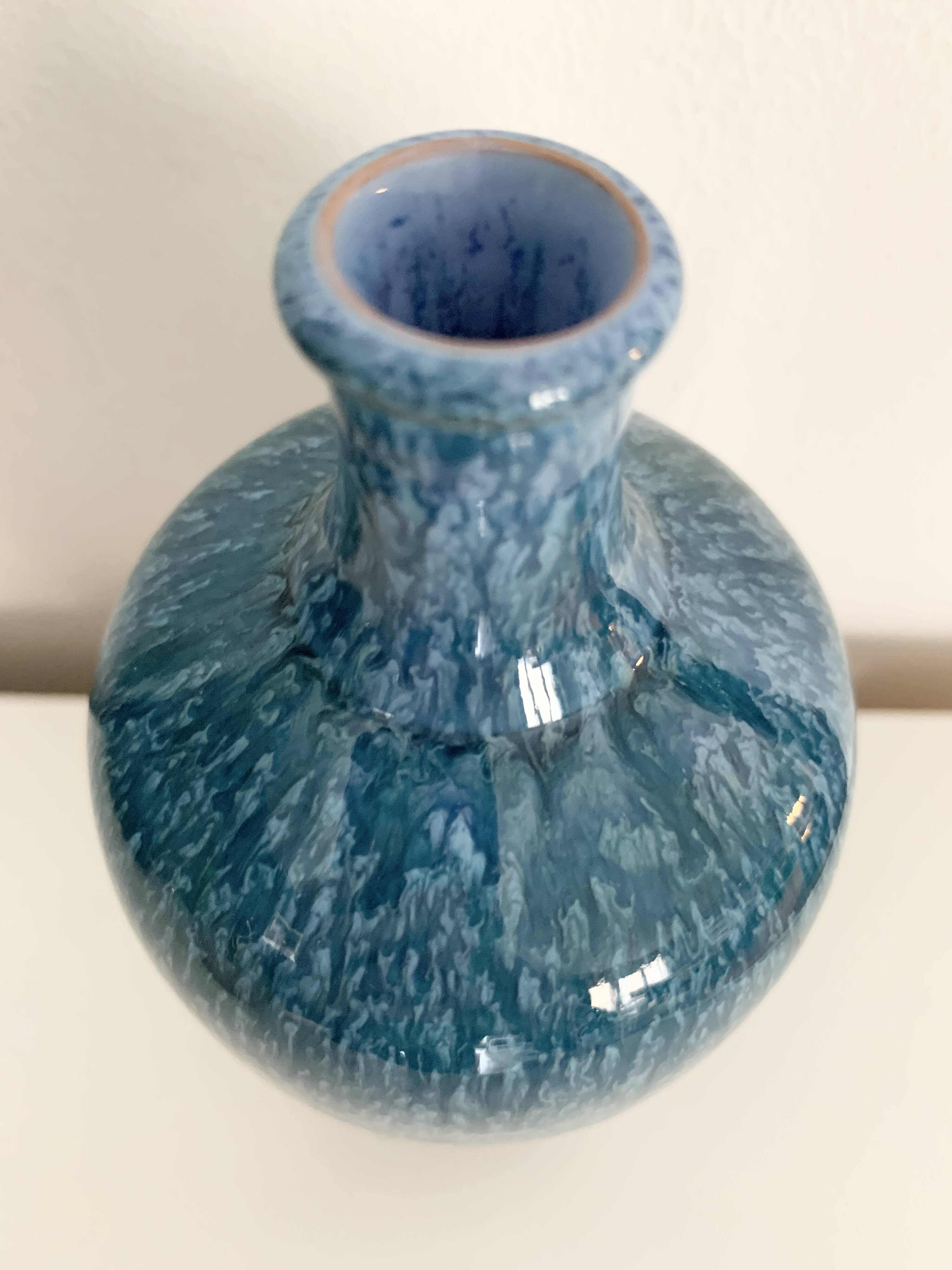 Glazed stoneware bottle vase signed Paturel