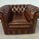 Brown leather chesterfield armchair