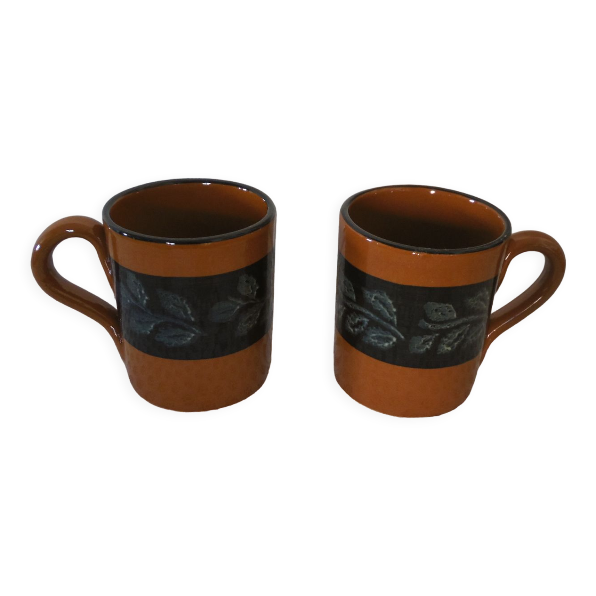 2 glazed terracotta mugs