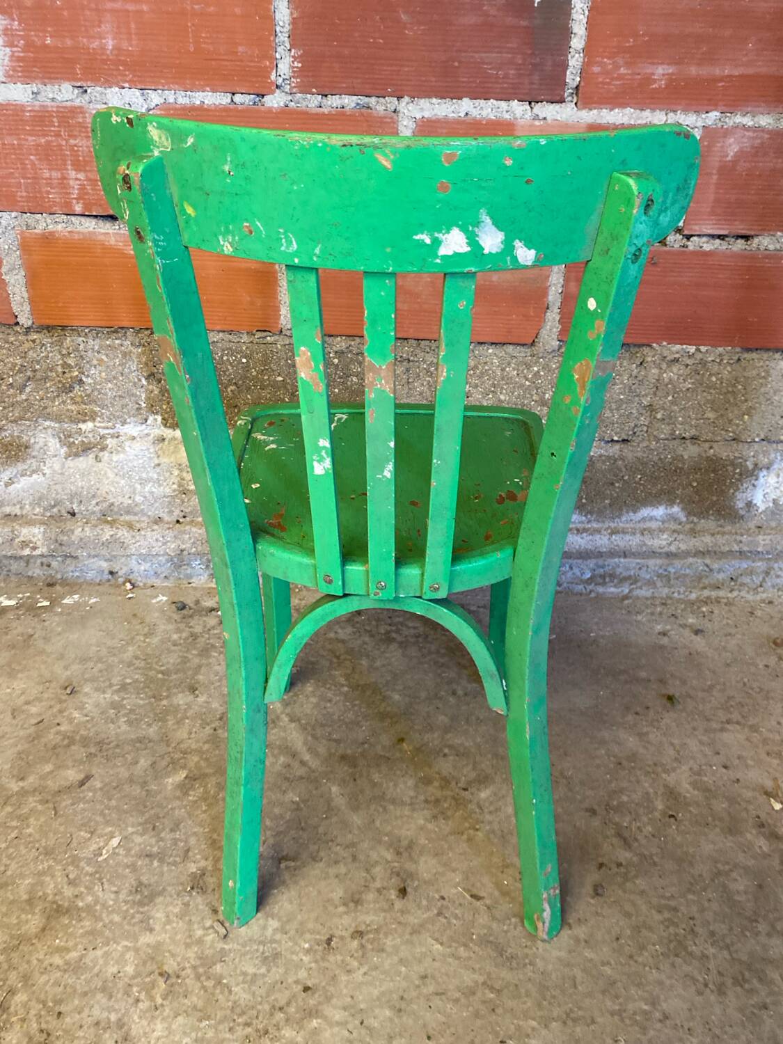 Chaise Bistrot Ancienne Style BAUMANN Bois Tourné Vert Vintage