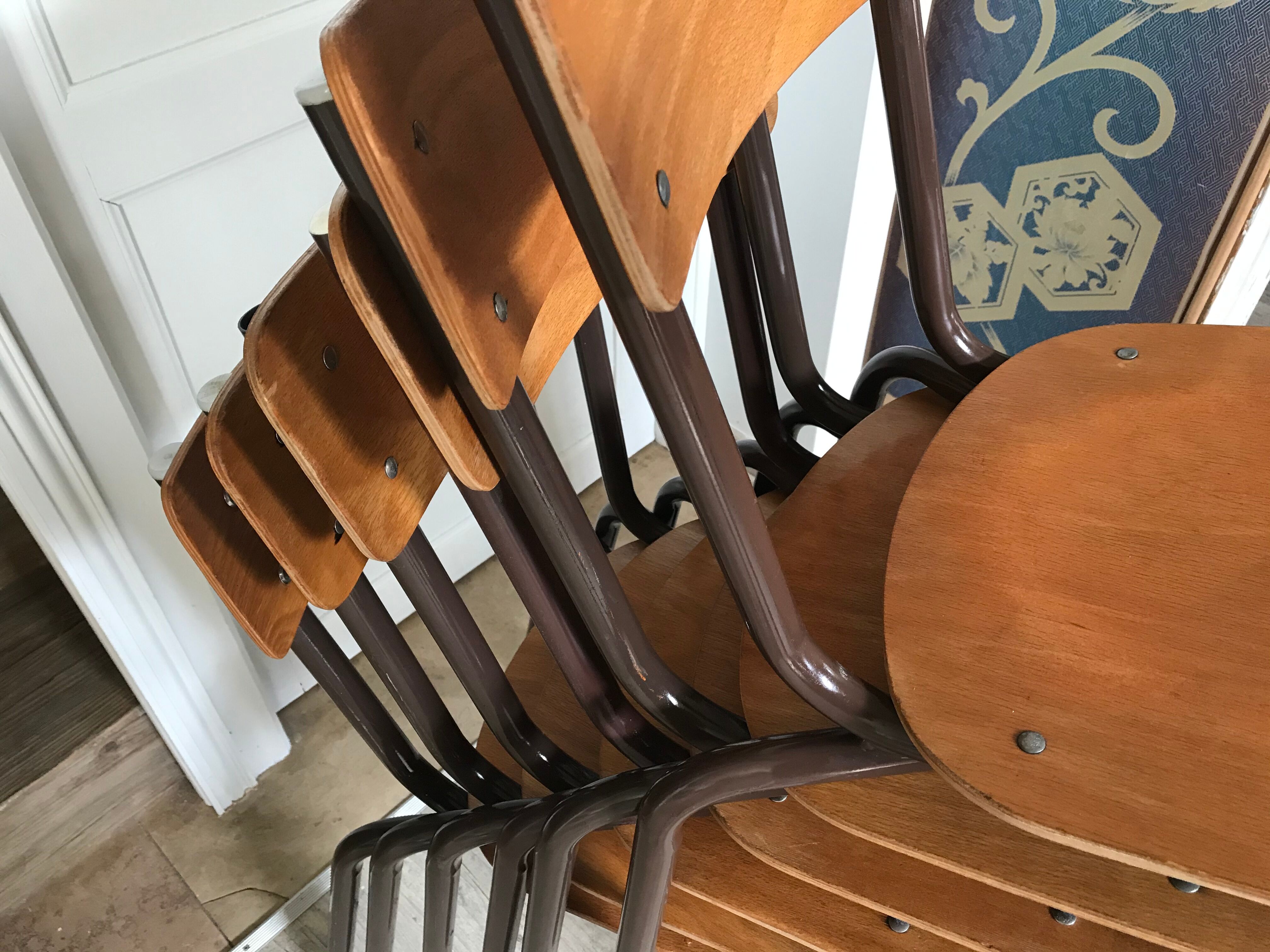 Lot of six vintage school chairs