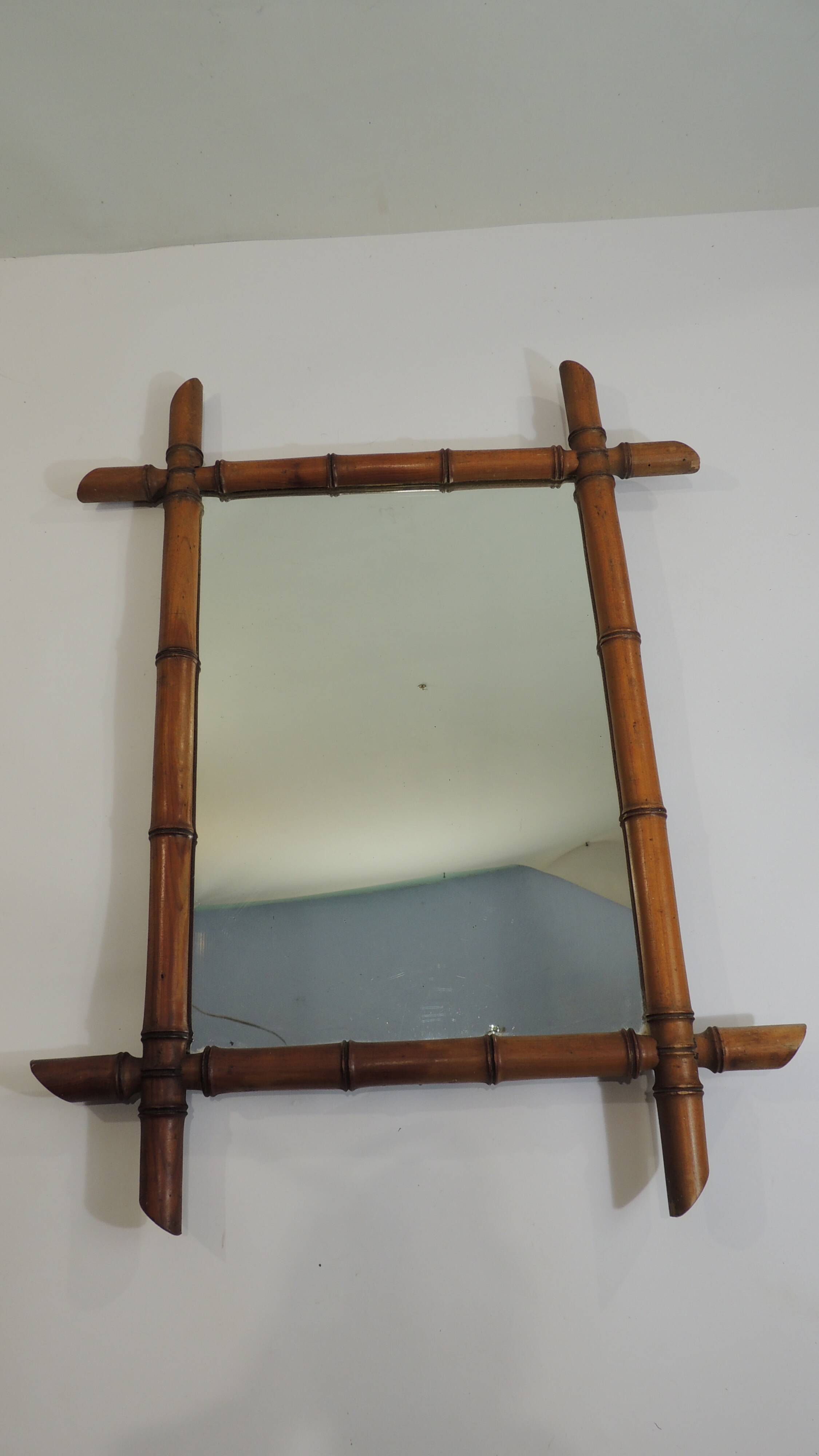 French mercury mirror / faux bamboo / 19th century / carved wood