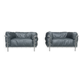 LC3 down cushions Y extra leather armchairs by Le Corbusier Cassina 1990s