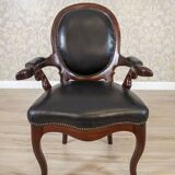 Late 19th Century Mahogany Armchair in Black Leather, 1890s