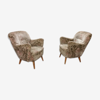 Paire de fauteuils à fleurs années 50