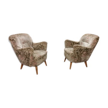 Paire de fauteuils à fleurs années 50