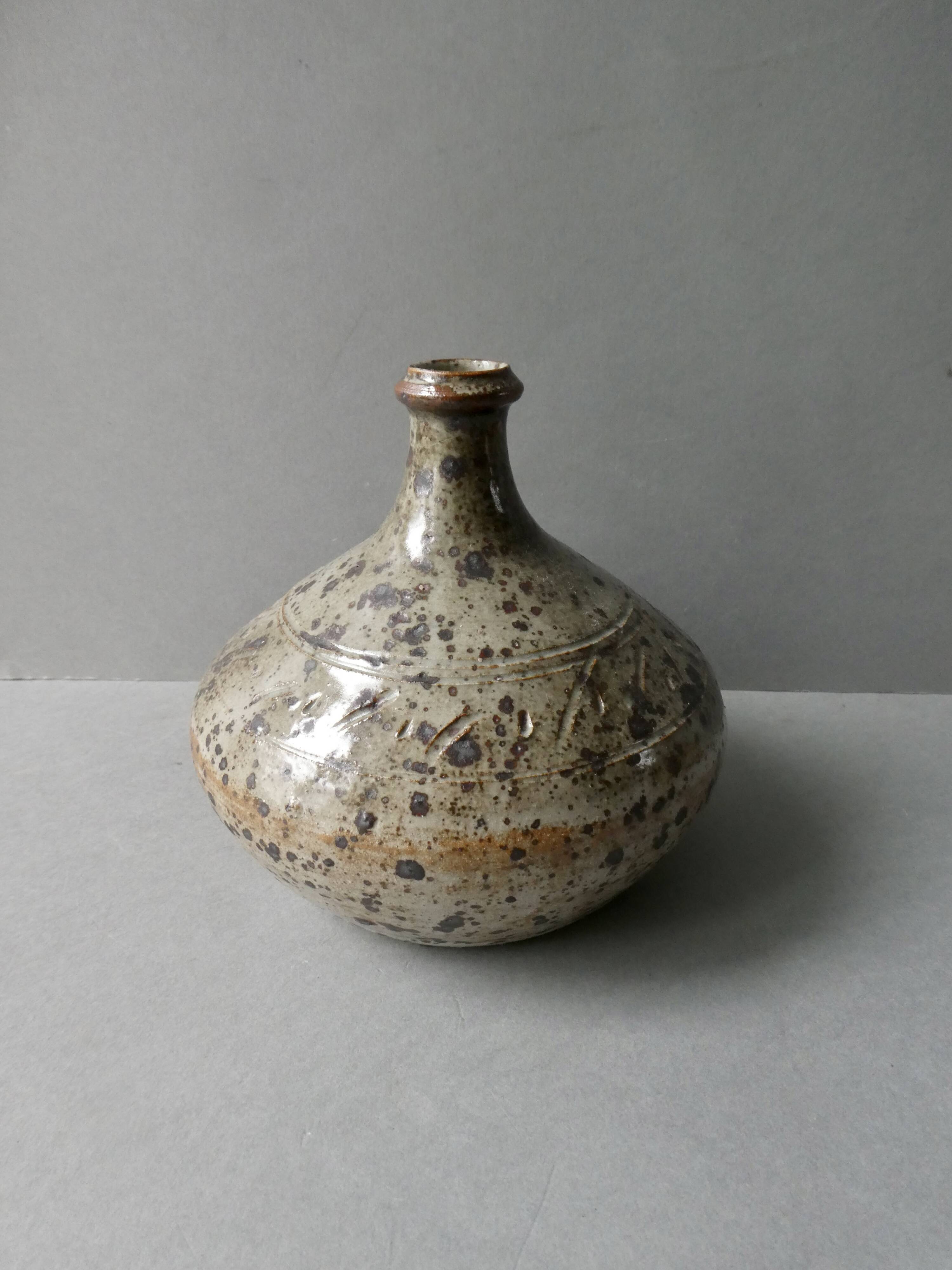 enamelled and scarified stoneware vase from the 80s