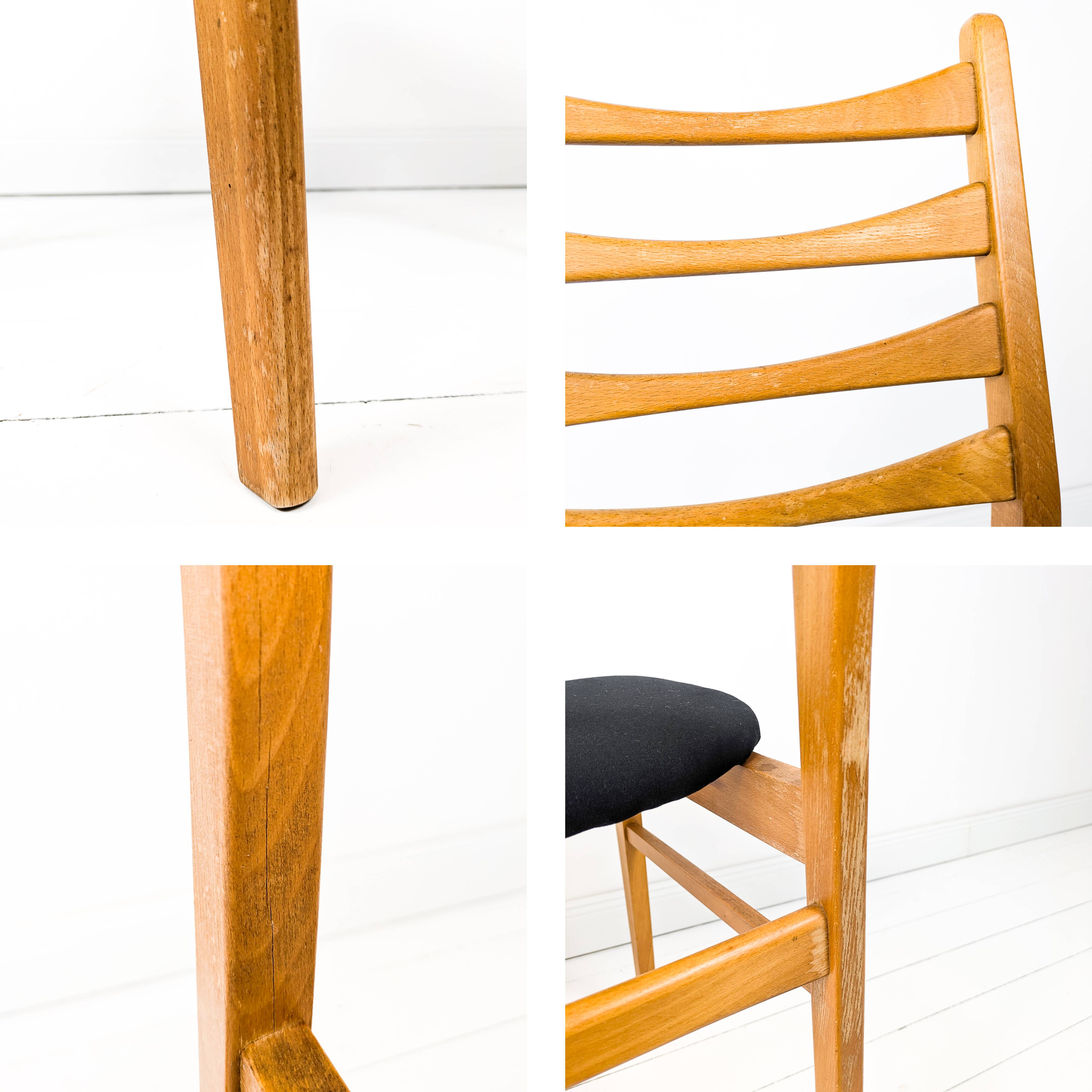 Lot de 6 chaises vintage bois assise tissu, style Mid-Century scandinave