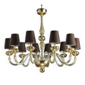 Chandelier en verre de Murano doré moderne au style contemporain