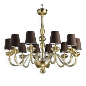 Chandelier en verre de Murano doré moderne au style contemporain