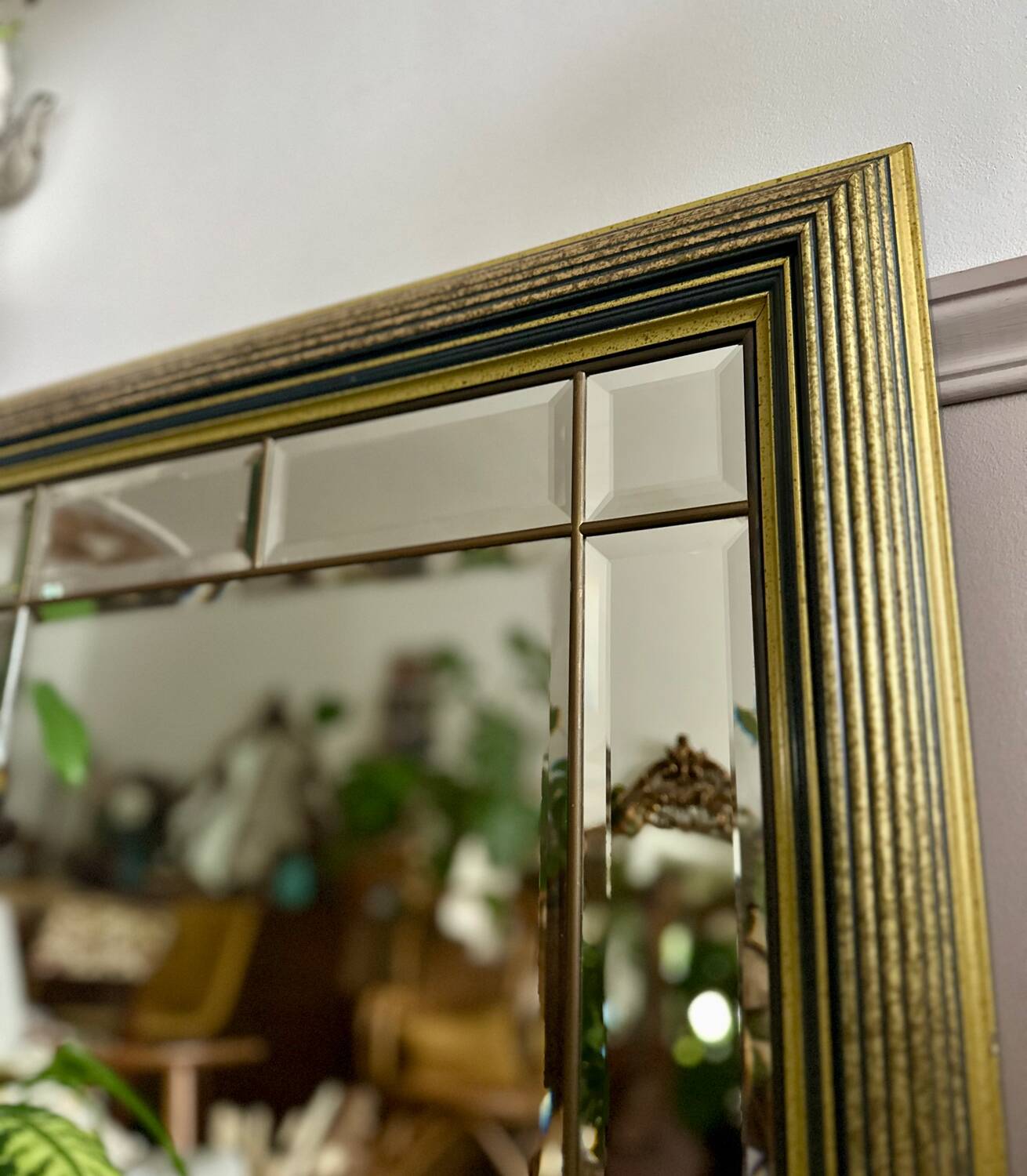 Beveled wooden mirror with glazing beads