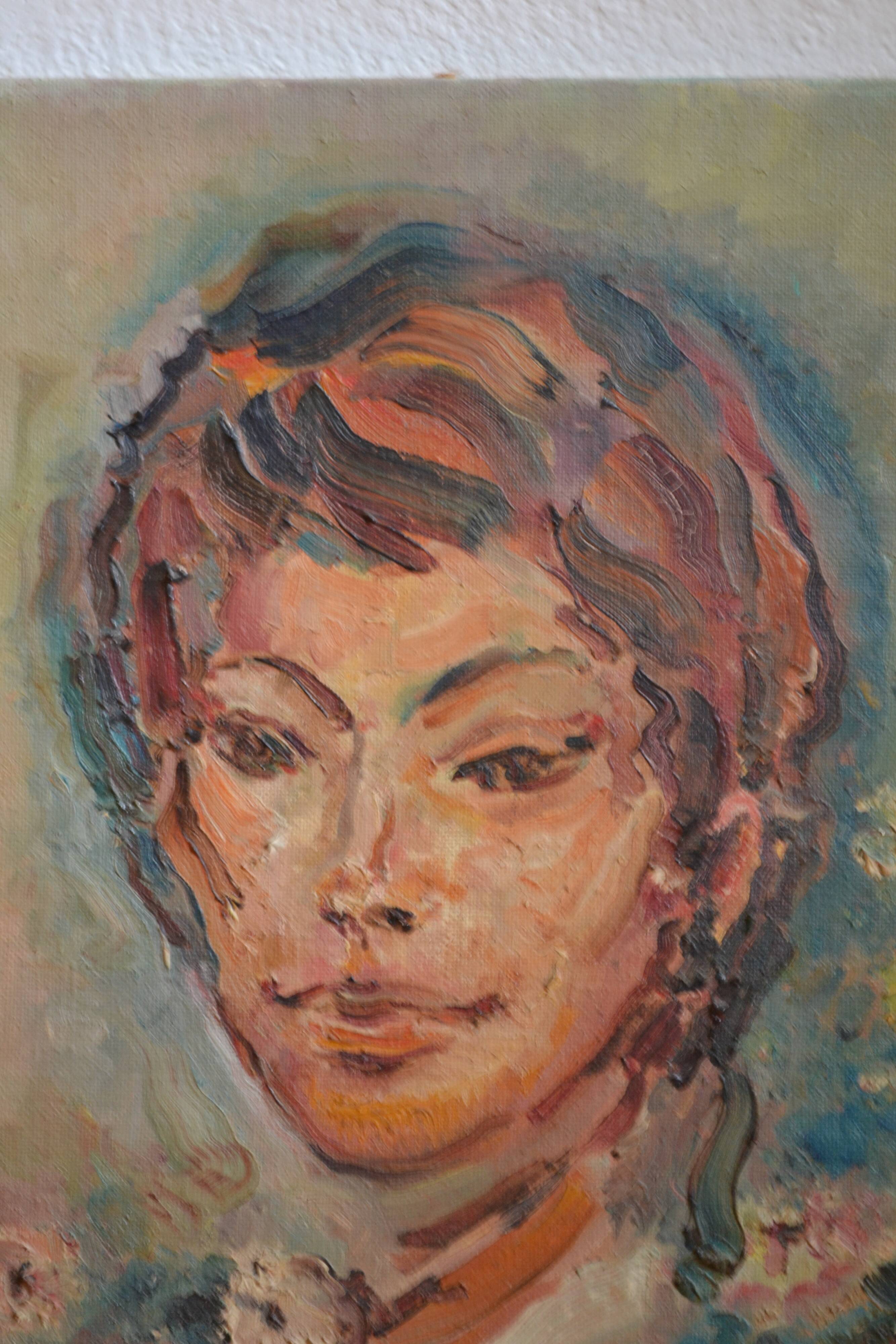 Portrait by Henri Zayan, HST painting, French school, mid-20th century.