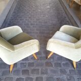 Ensemble de fauteuils Danois club organique années 50 Vert tendre glacé