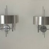 Pair of vintage wall lights, brushed metal and chrome, France 1960