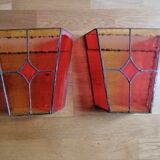Pair of vintage stained glass and glass paste wall lights.