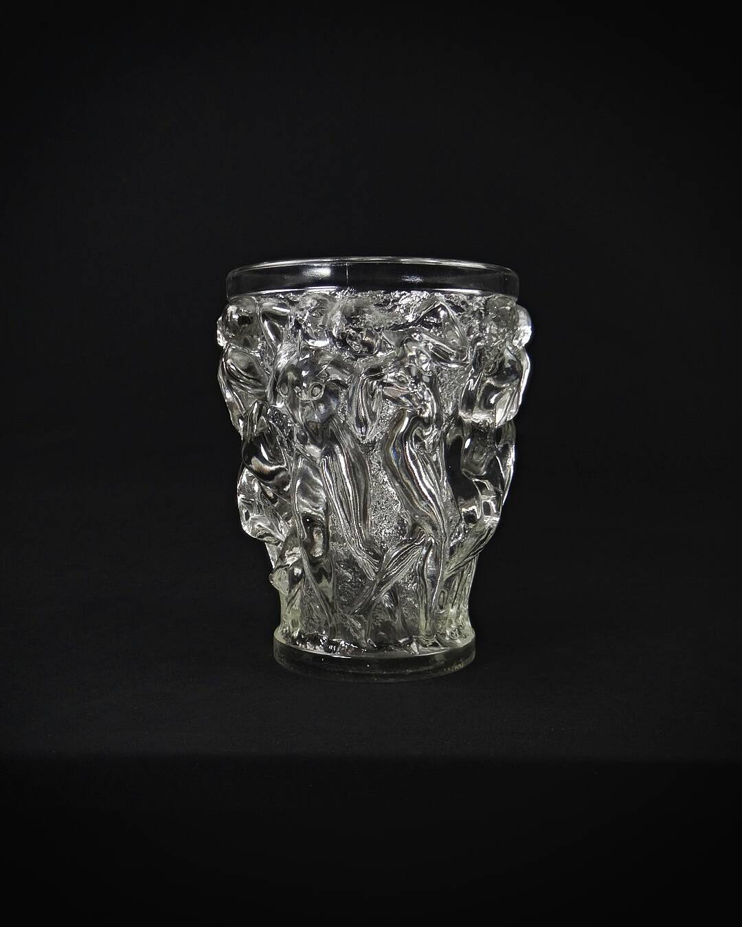 Unsigned Lalique Bacchantes vase in clear crystal, mid-20th century