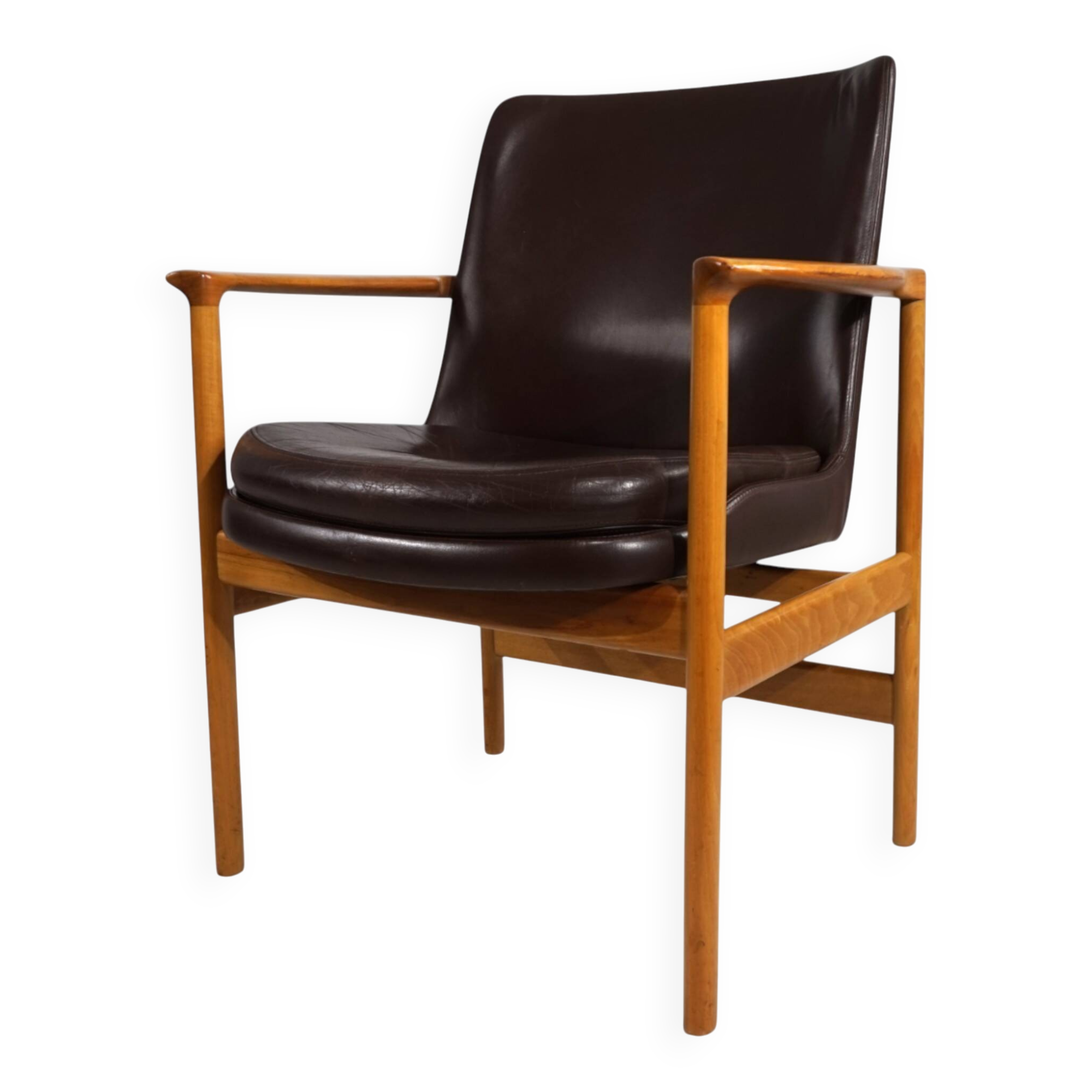 Fröscher leather armchair by Ib Kofod-Larsen, 1960