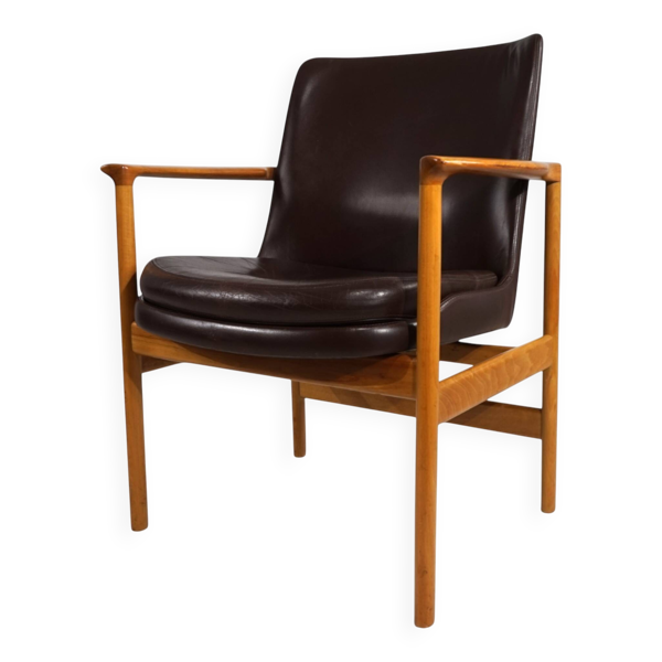 Fauteuil en cuir Fröscher par Ib Kofod-Larsen, 1960