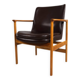 Fröscher leather armchair by Ib Kofod-Larsen, 1960